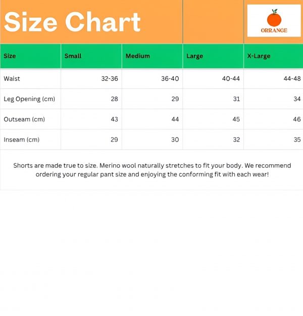 Size Chart Orrange Signature Shorts